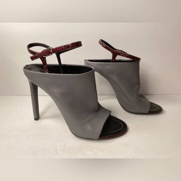 Balenciaga open toe mules sandals heels leather grey burgundy 36.5 - Picture 3 of 10